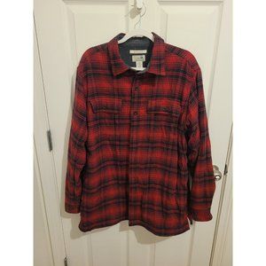 LL Bean Shacket Mens Size Lareg Reg Plaid Fleece Lined Flannel Shirt Jacket Red